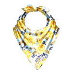 Floral patterned bandana with yellow roses on a white background