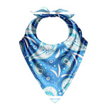 Blue and white patterned dog bandana on a white background
