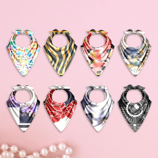 Set of colorful bandanas on a pink background