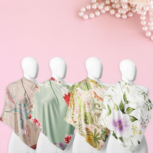 4 Satin Bandanas -100x100 cm Square Scarves