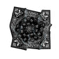 Black bandana with white patterns on a white background