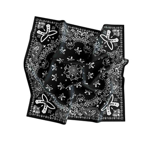 Black bandana with white patterns on a white background