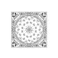 Black and white bandana with intricate patterns on a white background