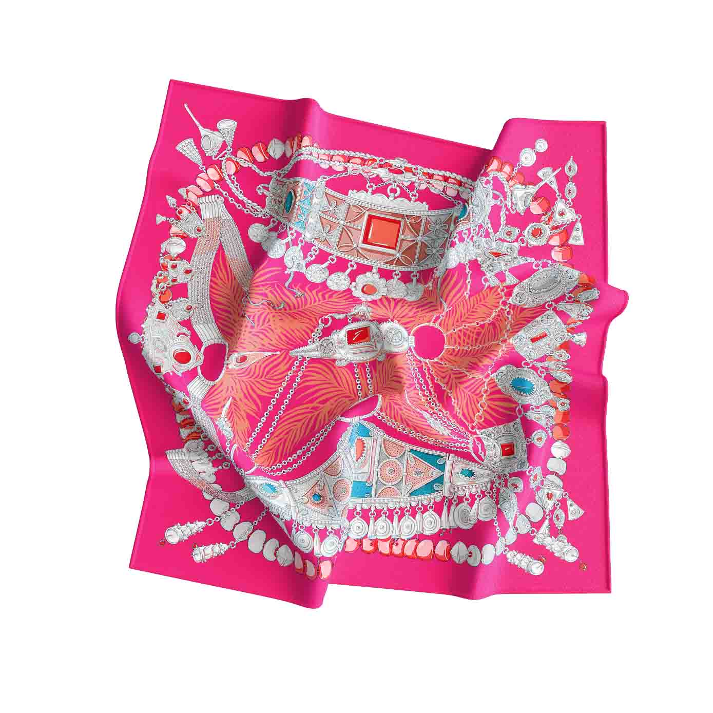 Pink scarf with decorative patterns on a white background