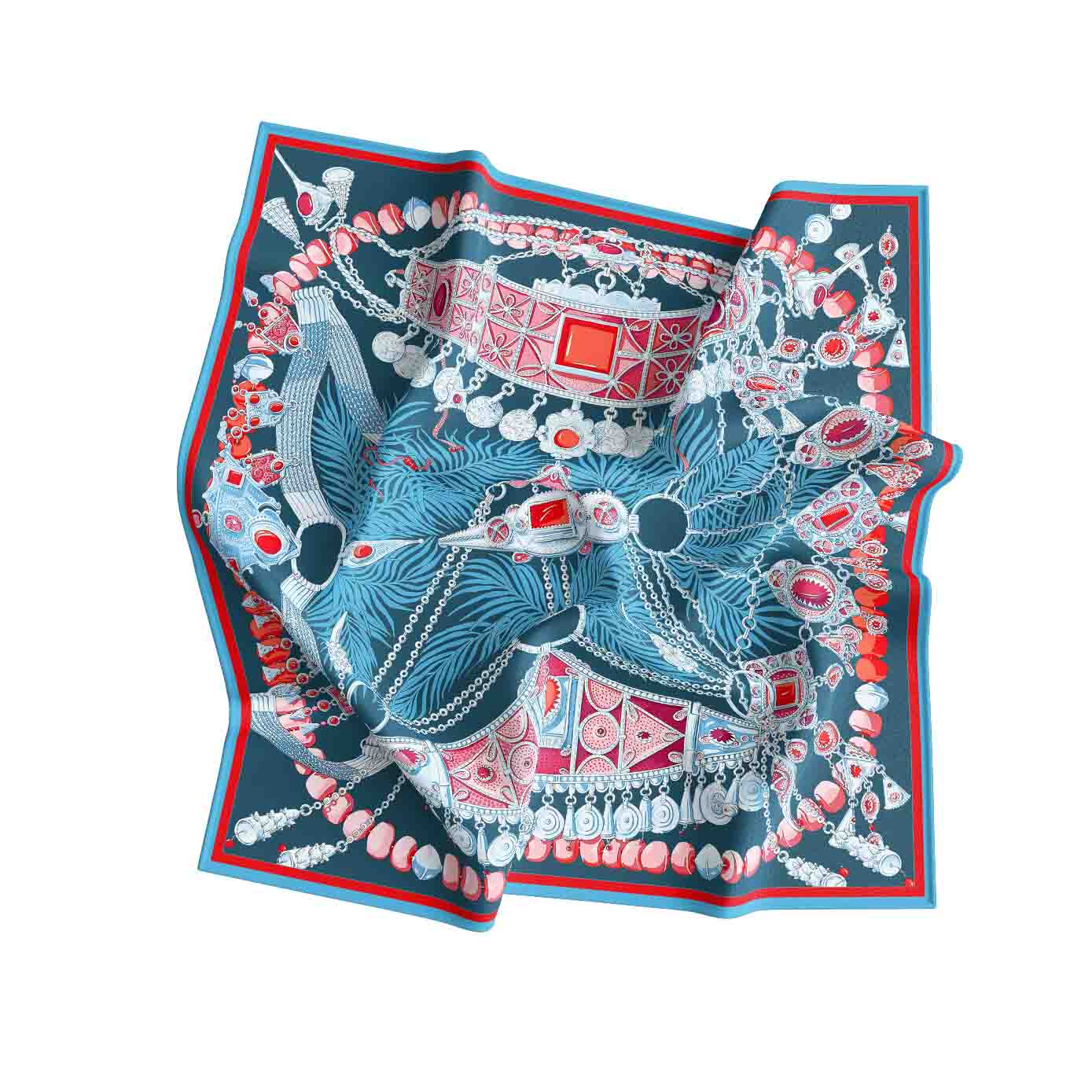 Decorative scarf with intricate patterns on a white background