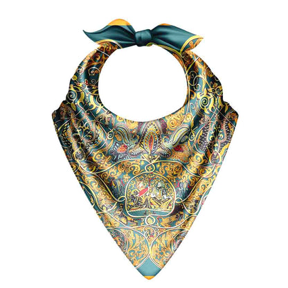 Decorative bandana with intricate patterns and a bow on a white background