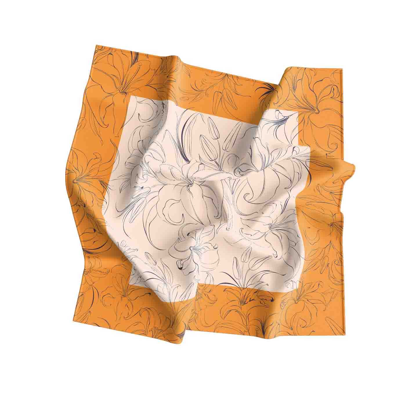 Orange Floral Satin Scarf bandana with elegant floral patterns