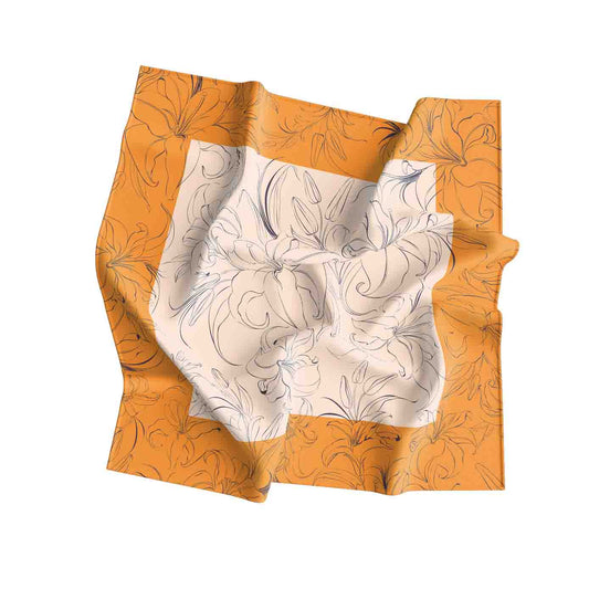 Orange Floral Satin Scarf bandana with elegant floral patterns