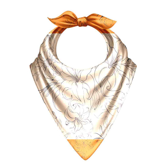 Orange Floral Satin Scarf bandana with elegant floral patterns