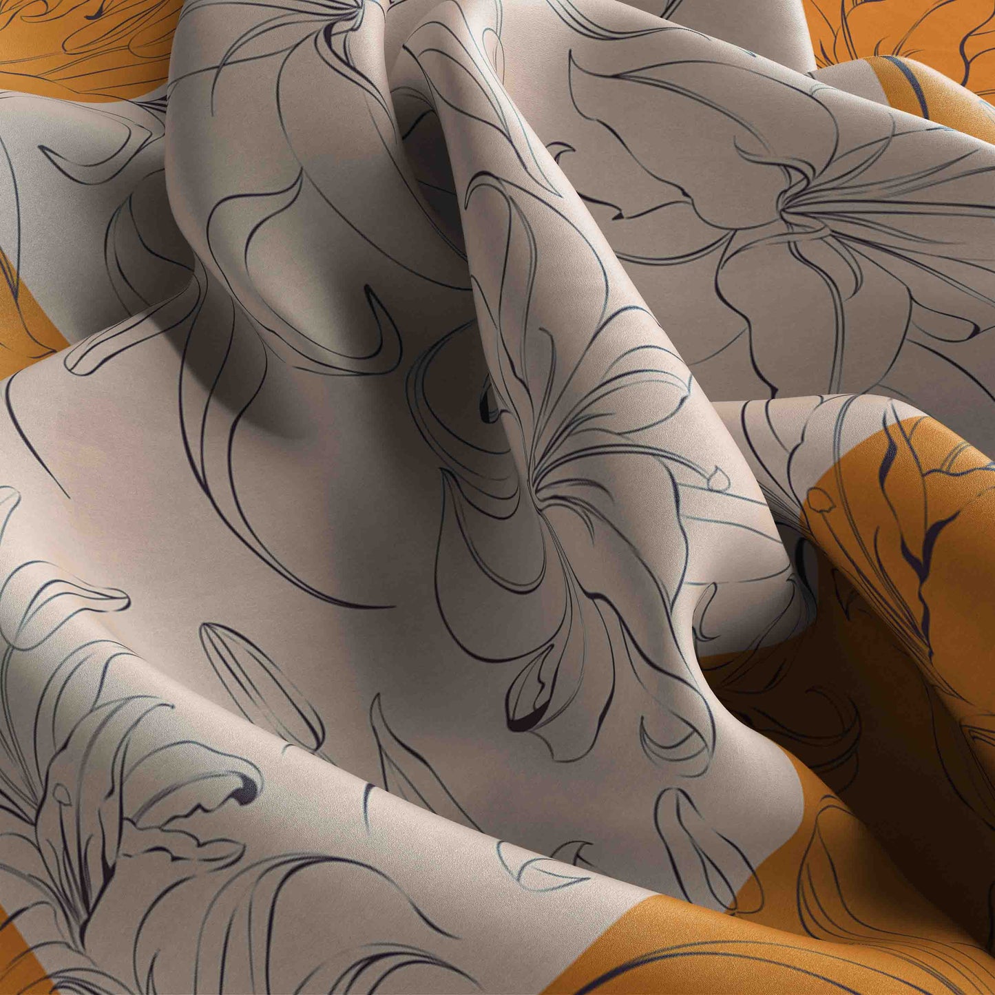 Orange Floral Satin Scarf bandana with elegant floral patterns
