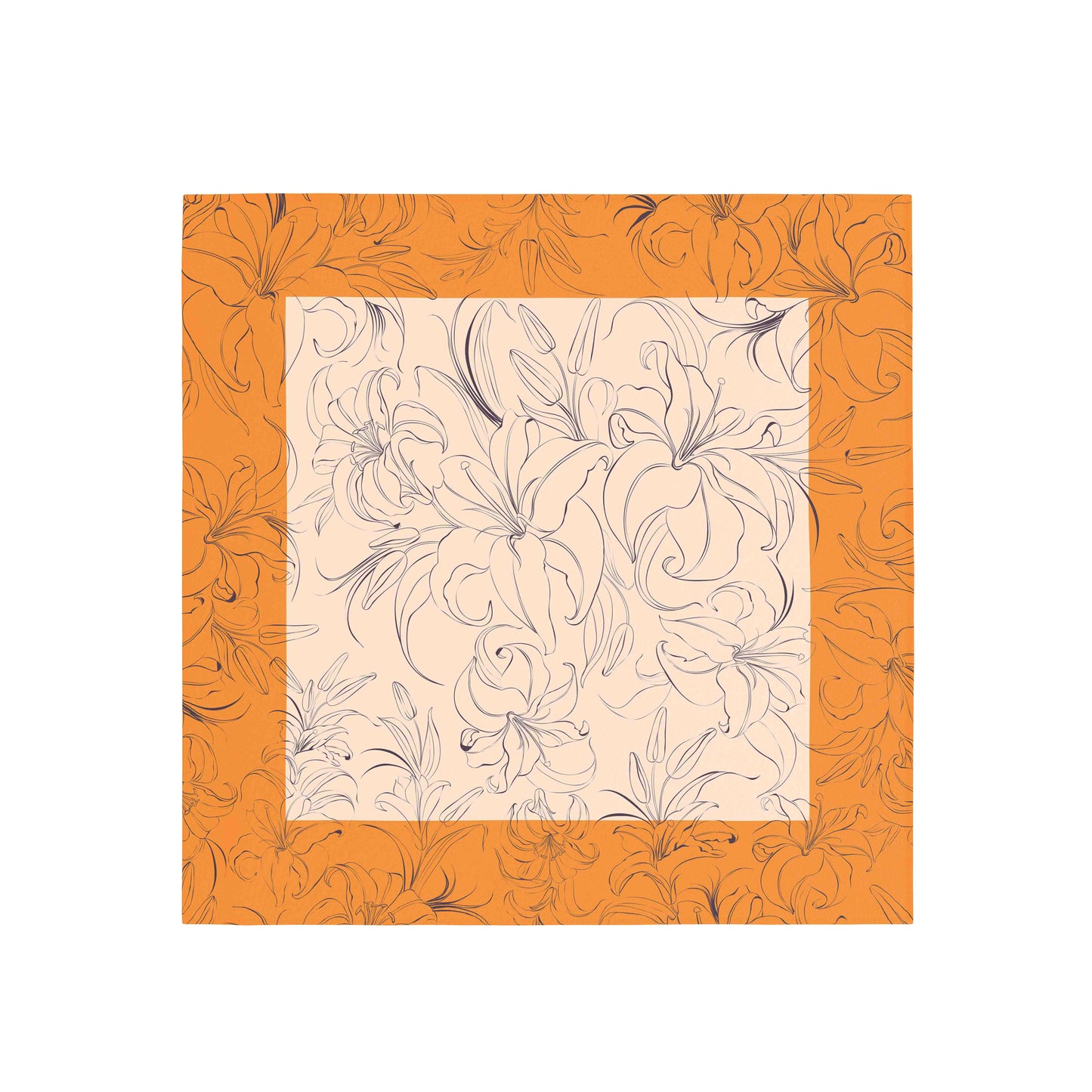 Orange Floral Satin Scarf bandana with elegant floral patterns