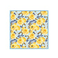 Floral pattern with yellow roses and blue berries on a light blue background