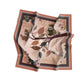 Decorative scarf with owl and leaf pattern on a beige background
