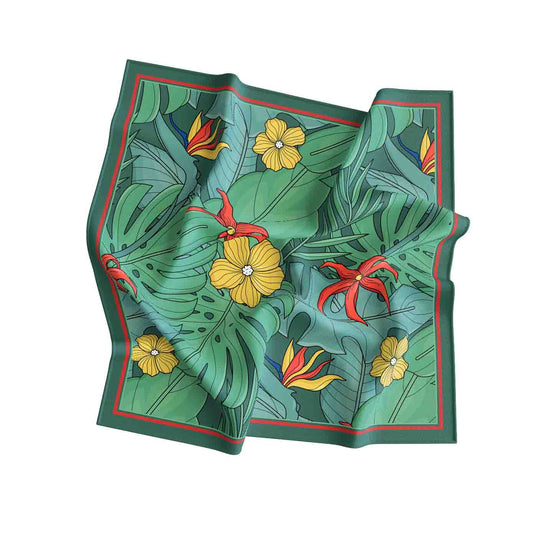 Jungle Mist bandana with elegant floral patterns