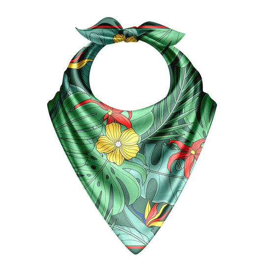 Jungle Mist bandana with elegant floral patterns