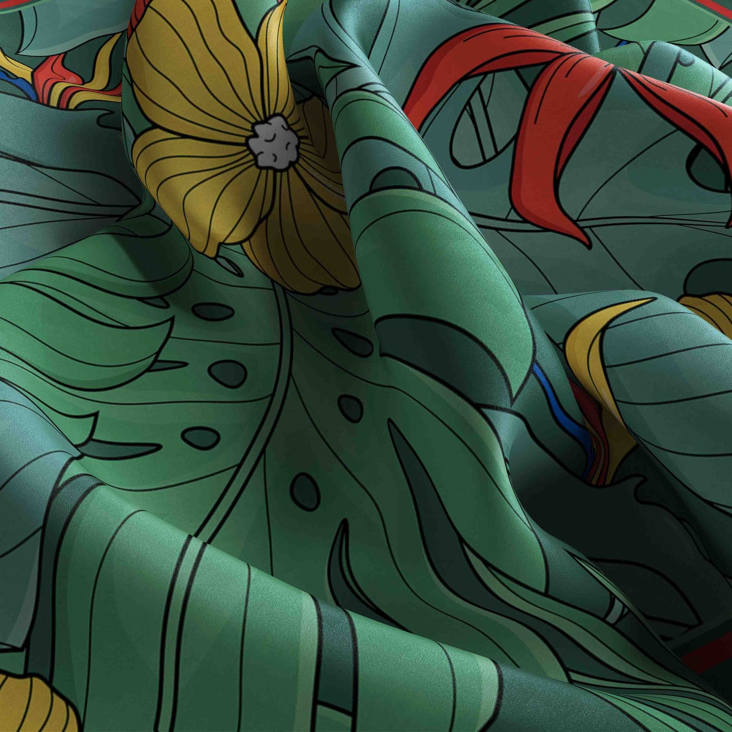 Close-up of fabric with colorful floral pattern
