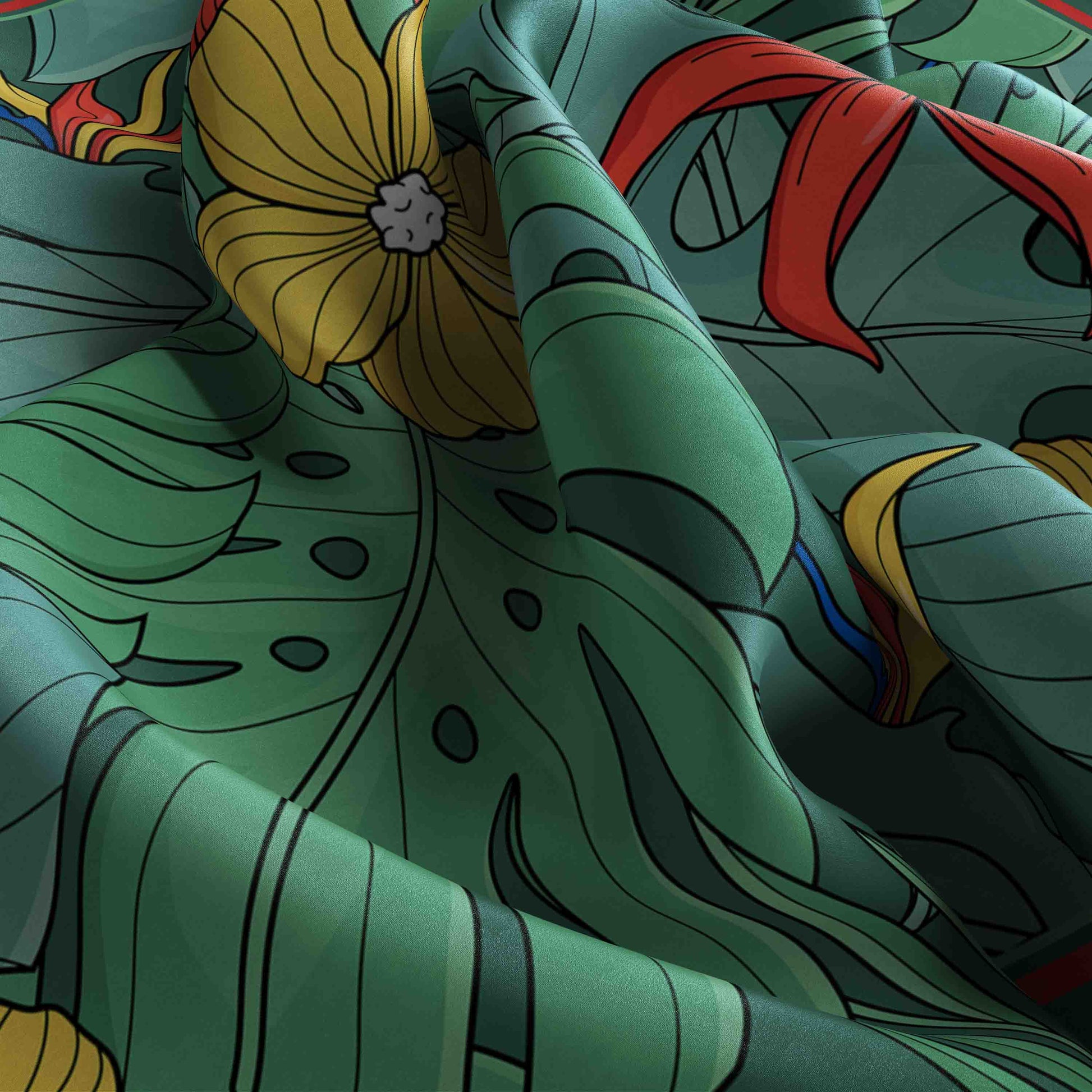 Close-up of fabric with colorful floral pattern