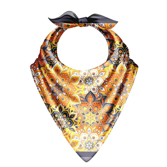 Golden Dusk bandana with elegant floral patterns