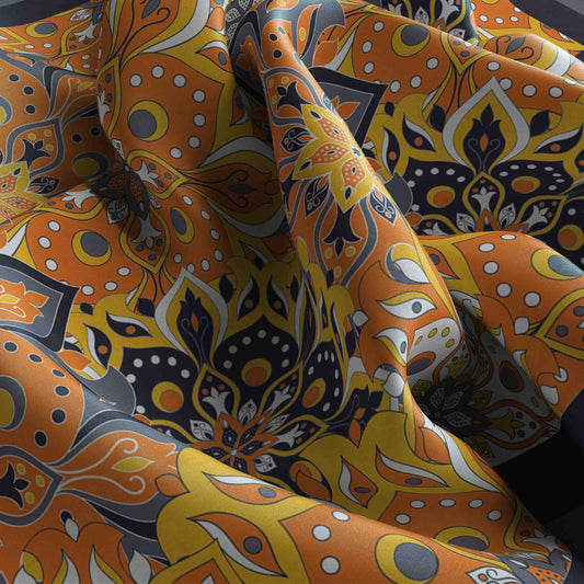 Golden Dusk bandana with elegant floral patterns