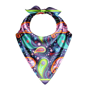 Colorful paisley patterned bandana on a white background