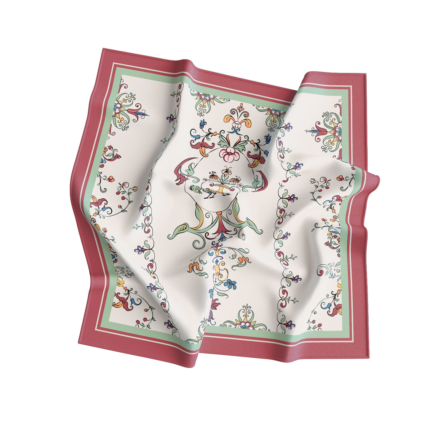 Decorative scarf with intricate patterns on a white background