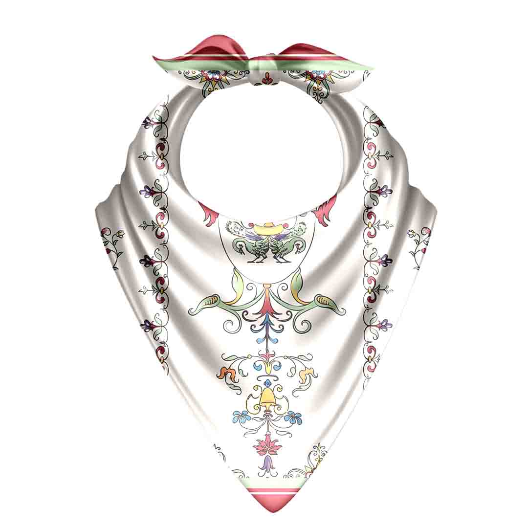 Decorative bandana with intricate patterns on a white background