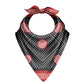 Black bandana with red and white patterns on a white background