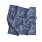 Blue bandana with white paisley pattern on a white background