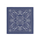 Navy blue bandana with white paisley pattern on a white background