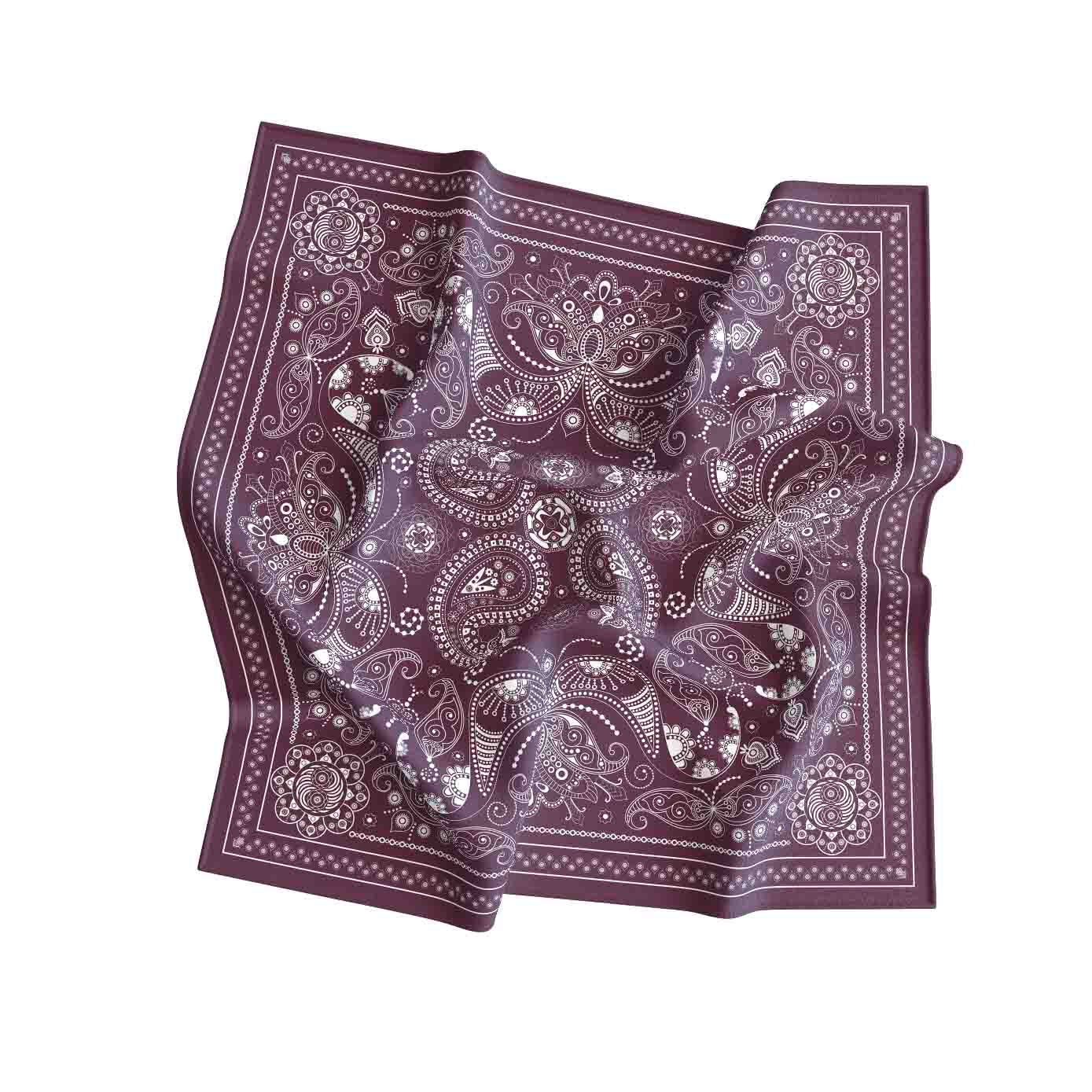 Purple paisley patterned bandana on a white background