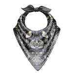 Black bandana with white paisley pattern on a white background