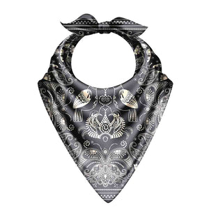Black bandana with white paisley pattern on a white background