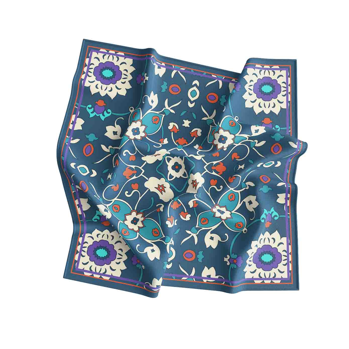Folded floral patterned fabric on a white background