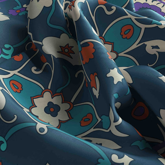 Floral Nature Bandana – Digital Satin Scarf with Botanical Print