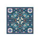 Decorative square mat with a colorful floral pattern on a blue background