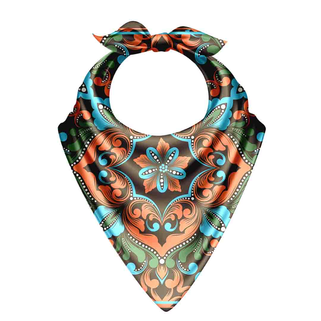 Decorative bandana with intricate patterns on a white background