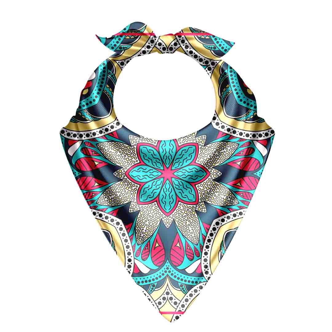 Colorful bandana with a geometric pattern on a white background
