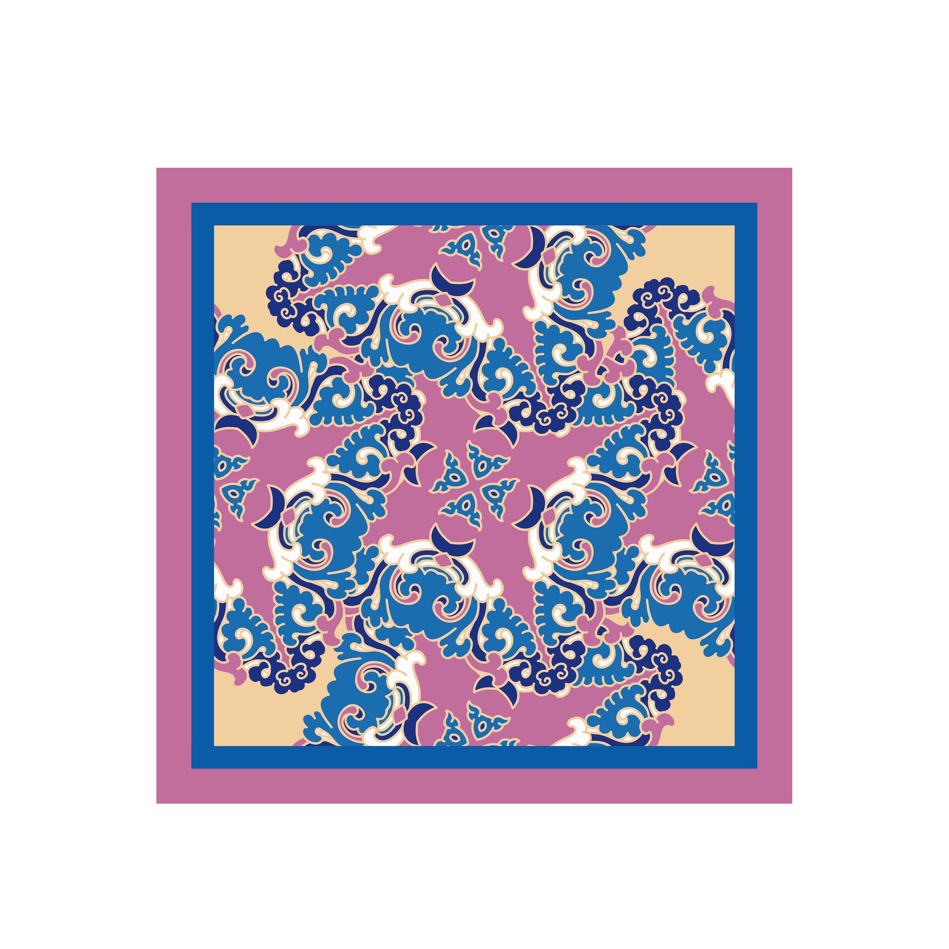 Decorative square with blue and pink floral pattern on a beige background
