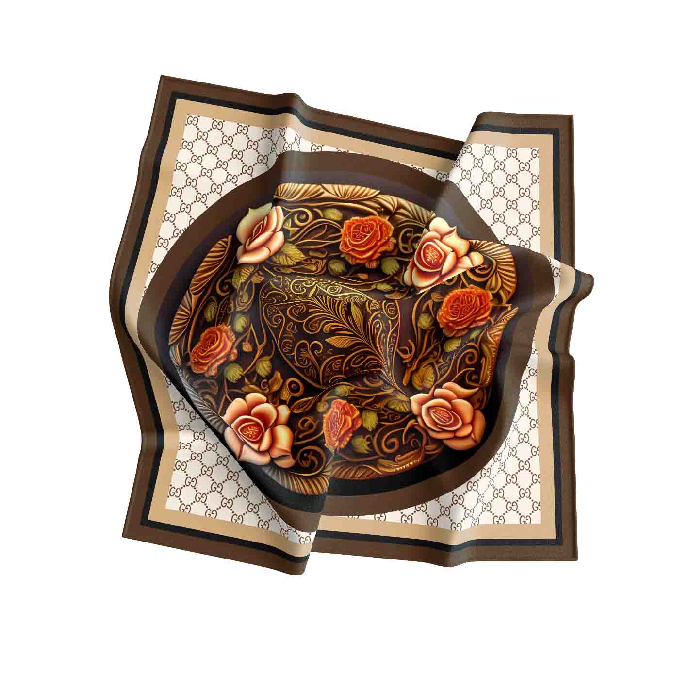 Decorative mat with floral patterns and intricate designs on a white background
