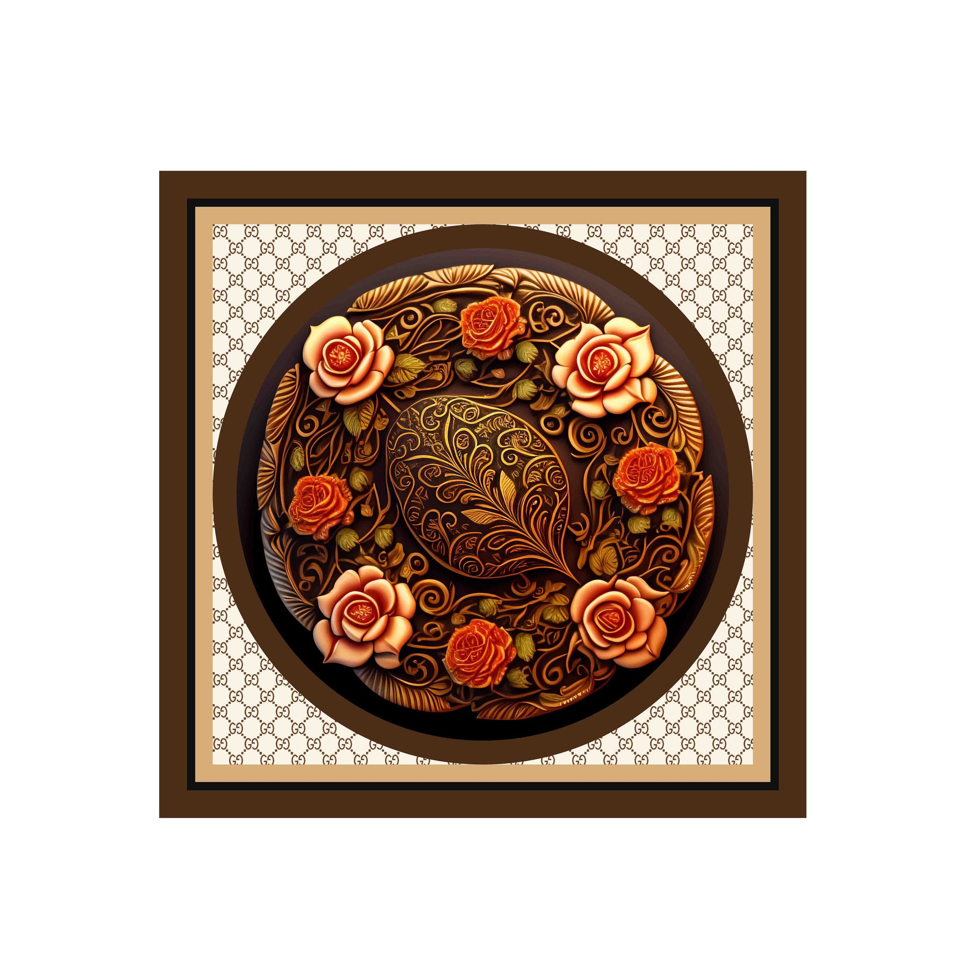 Decorative wall art with floral and leaf patterns on a white background