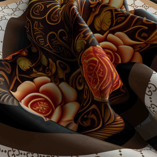 Decorative fabric with intricate patterns and colors, featuring fish and floral designs.