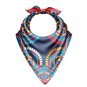 Colorful patterned bandana with a bow on a white background