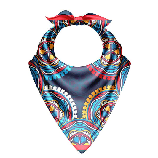 Colorful patterned bandana with a bow on a white background