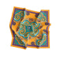 Colorful patterned fabric with intricate designs on a white background