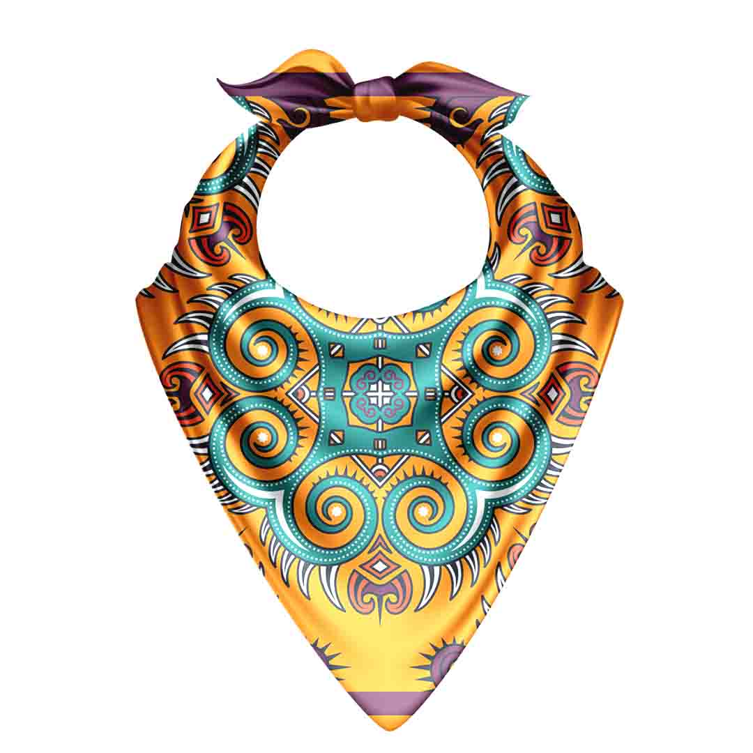 Colorful bandana with geometric pattern on a white background
