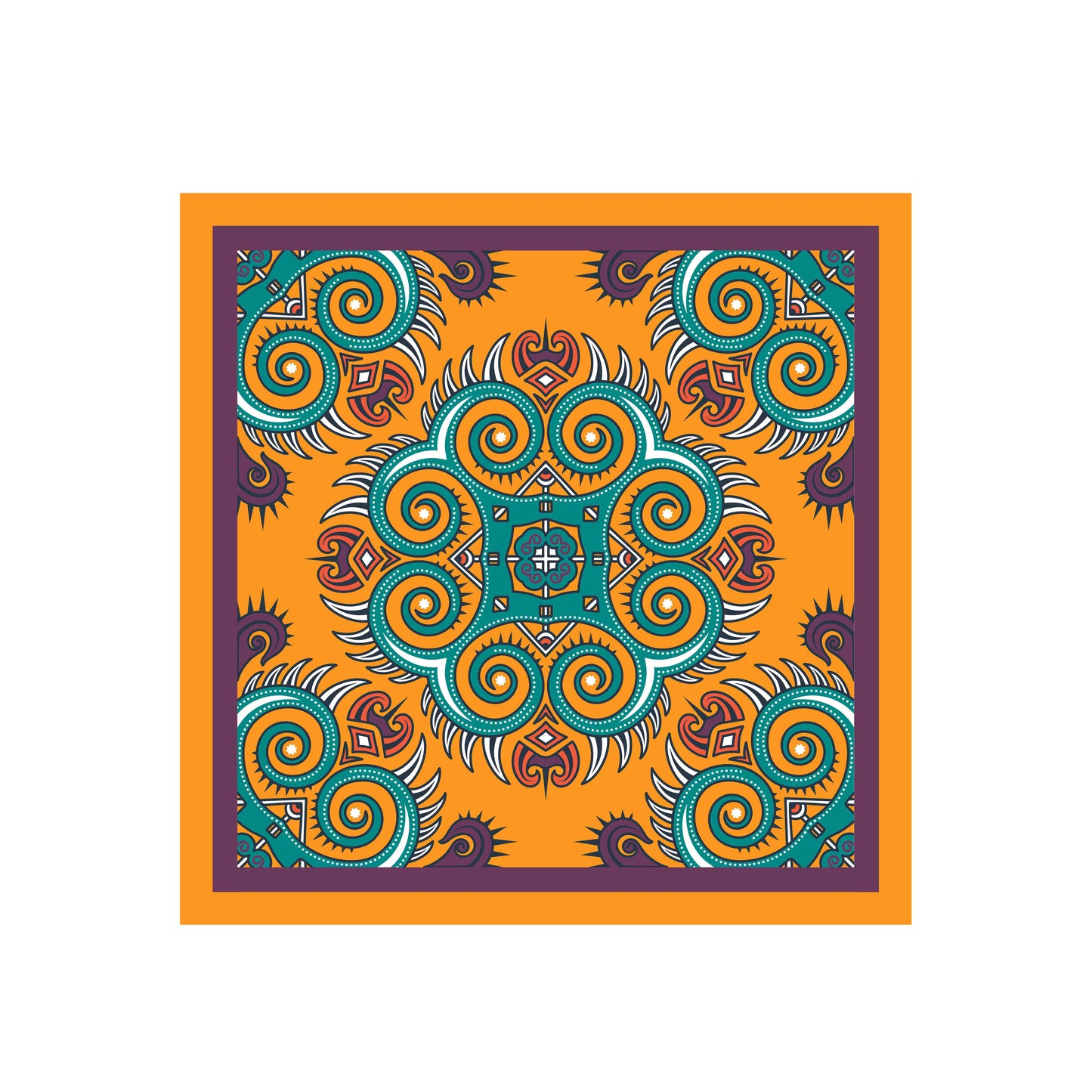 Colorful bandana with intricate patterns on a white background