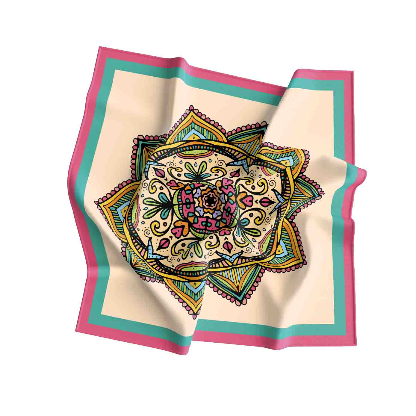 Colorful mandala design on a beige background