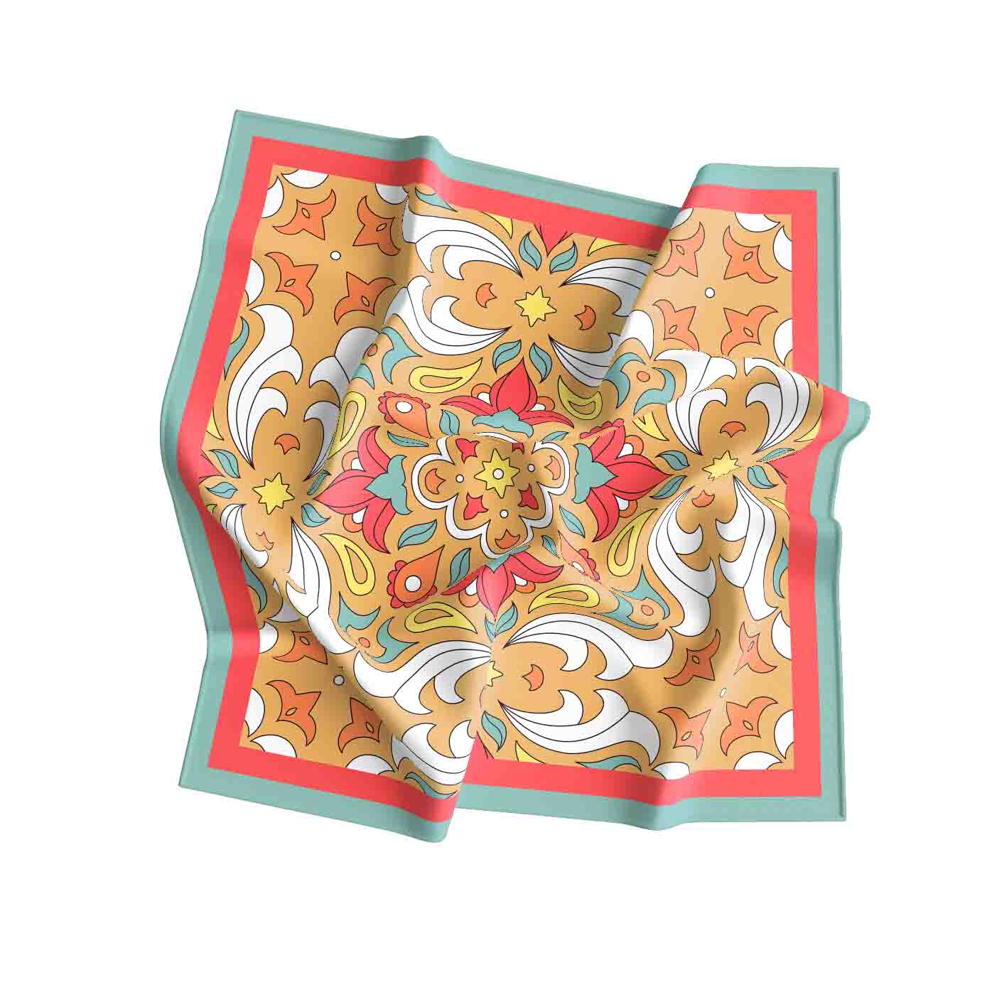 Colorful floral patterned scarf on a white background