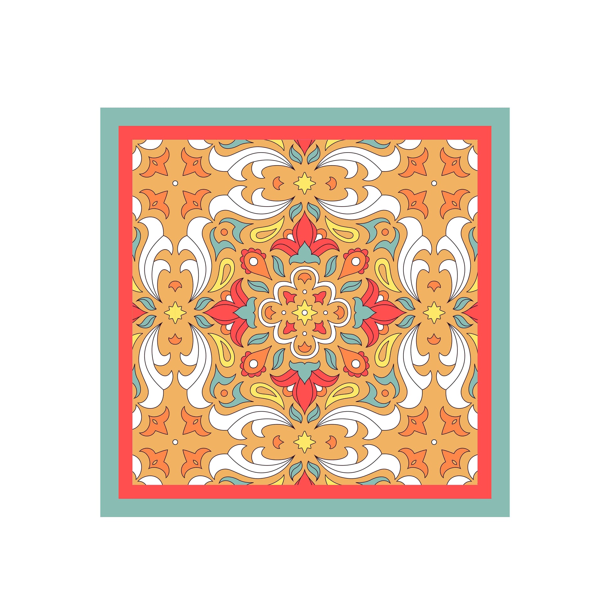 Colorful geometric patterned design on a white background