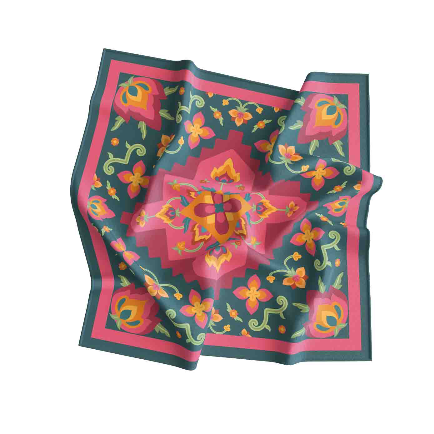 Colorful floral patterned scarf on a white background